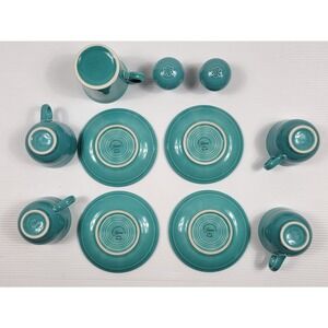 Fiestaware Turquoise Coffee Cup Saucer Set of 4 w/ Mug Salt Pepper Shakers